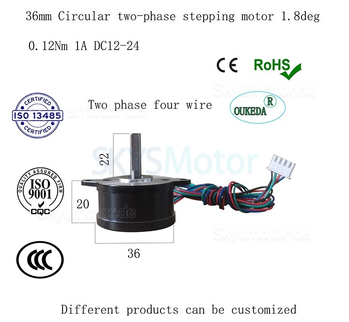 Oukeda Nema 14 Schrittmotor 36BYGH Bipolar 1,8 Grad 12Ncm 1A 10V 36x36x20mm 4 Drähte